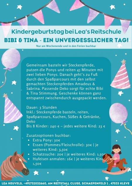 Kindergeburtag - Bibi & Tina - Ein unvergesslicher Tag | Lea's Reitschule in Kleve - Materborn
