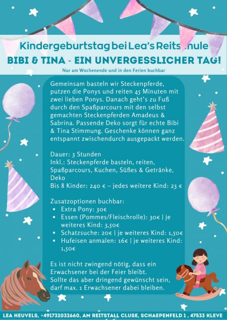 Kindergeburtag - Bibi & Tina - Ein unvergesslicher Tag | Lea's Reitschule in Kleve - Materborn
